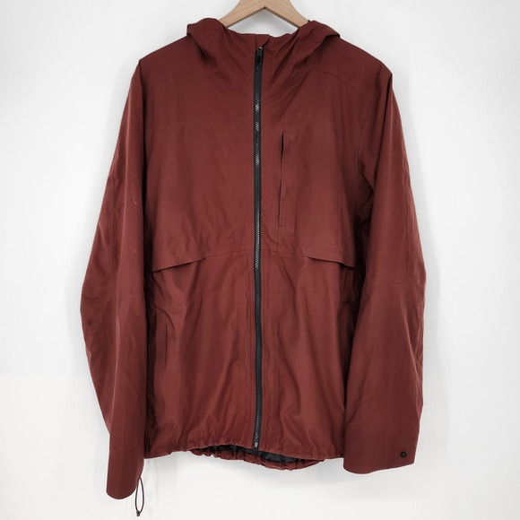 Lululemon Mens Outpour Shell Rain Jacket Size L Mahogany Waterproof Outdoor - Picture 1 of 11